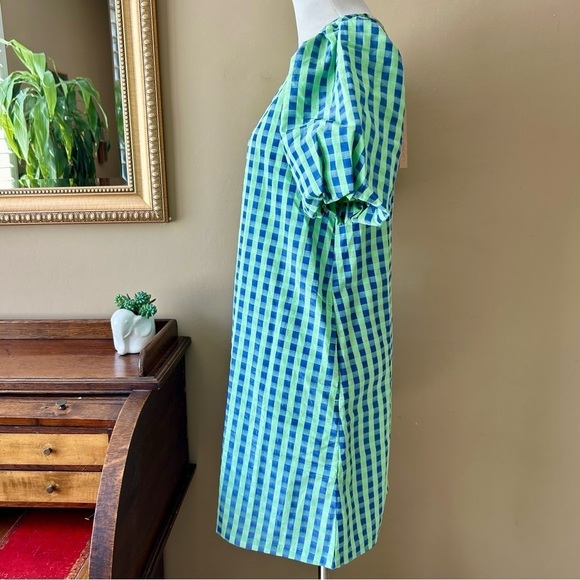 Gorman Stay in Check Mini Dress Puff Sleeve Green Blue Gingham Size 6 NWT - Picture 5 of 13